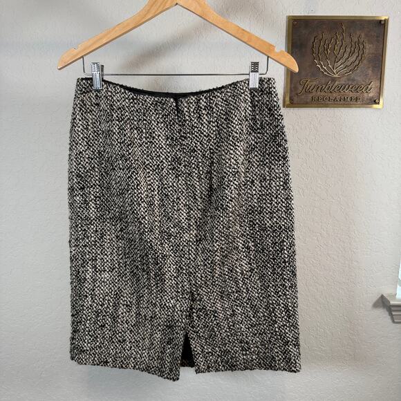 Women's Brooks Brothers Black Cream Tweed Straight Pencil Skirt Size 4 - Picture 7 of 8